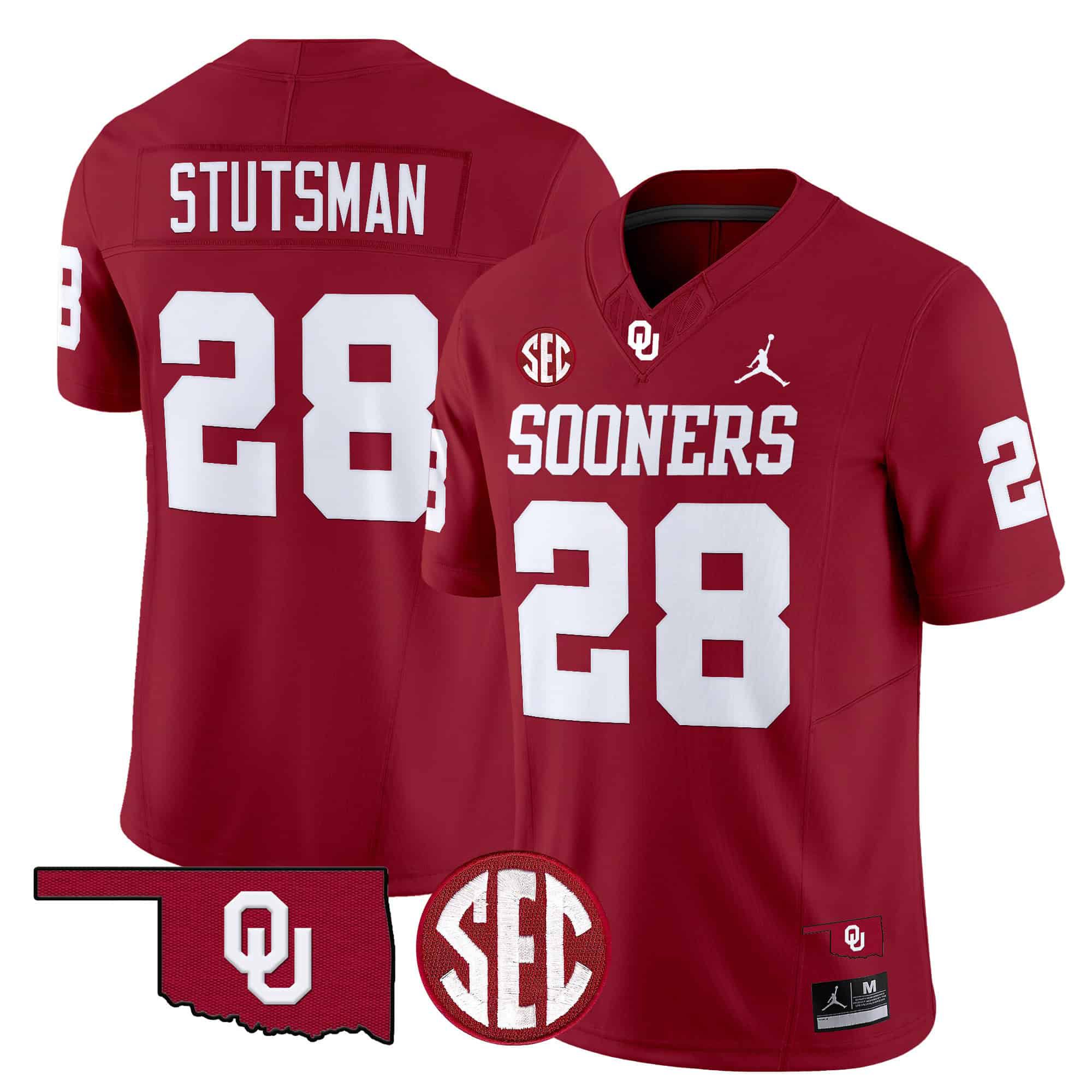 Men Oklahoma Sooners #28 Stutsman Red 2024 Vapor Limited NCAA Jersey style 1